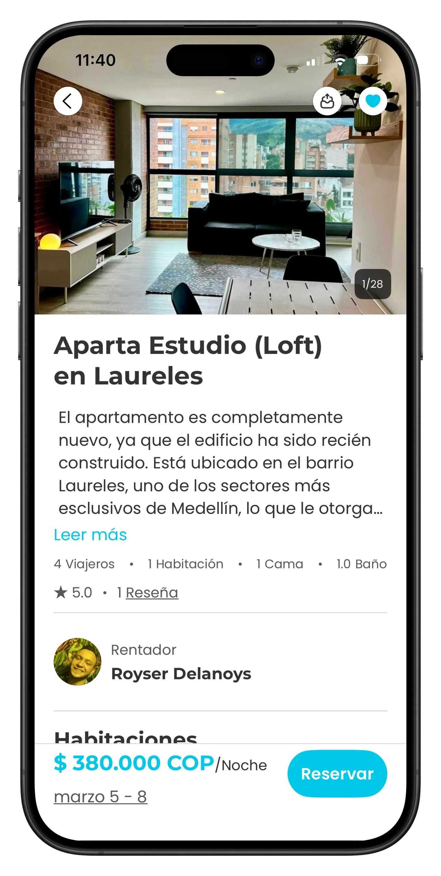 Detalle de propiedad turística en la aplicación Renta Diario